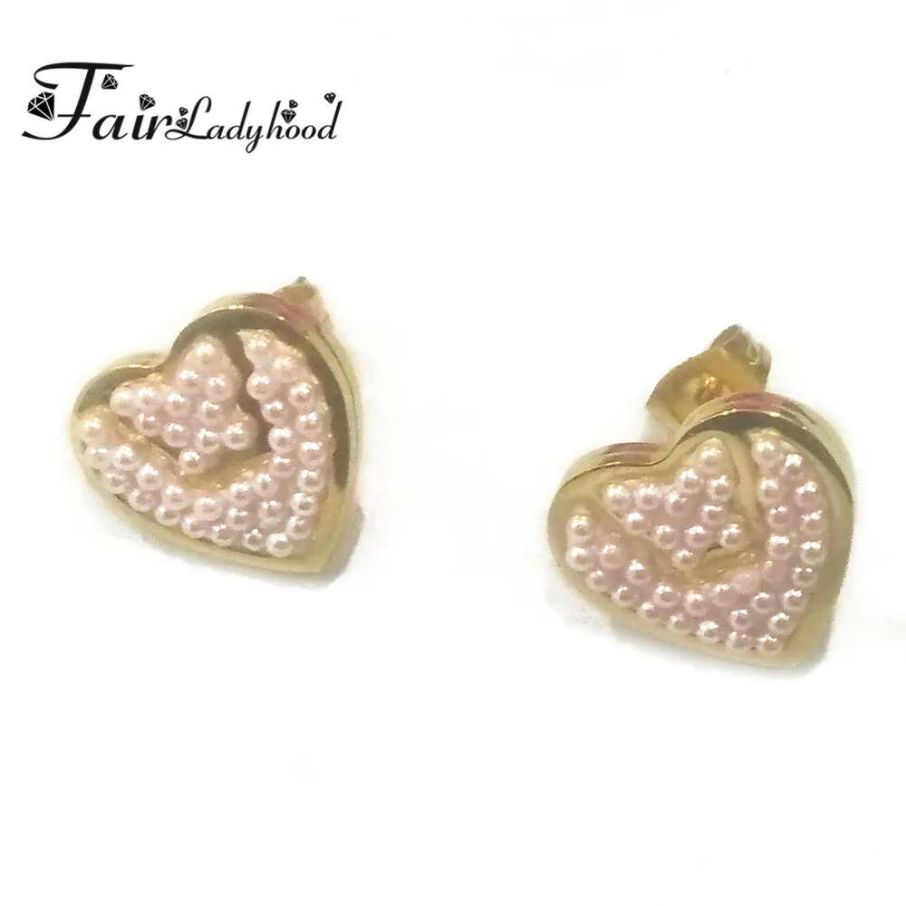 FairLadyHood Stainless Steel Gold Color Luxury Love Heart Earring Women