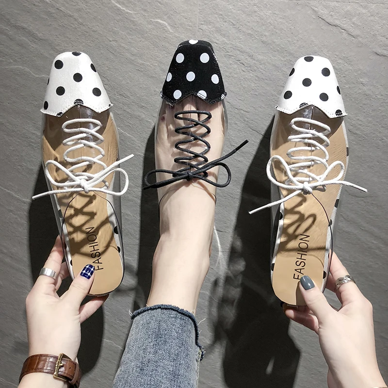 

Fashion Summer Slippers Women Shoes Slides Toe Wedges Lace Up Polka Dot Transparent Slippers Female Shoes Mules Zapatos Mujer