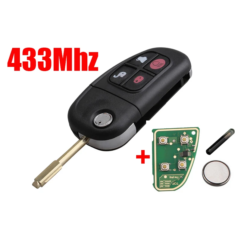 BHKEY 4 кнопки Авто Флип дистанционный ключ для Jaguar X-type S-type 1999-2009 XJ XJR 2002-2008 433 МГц/315 МГц+ чип 4D60 - Количество кнопок: 433Mhz Remote key