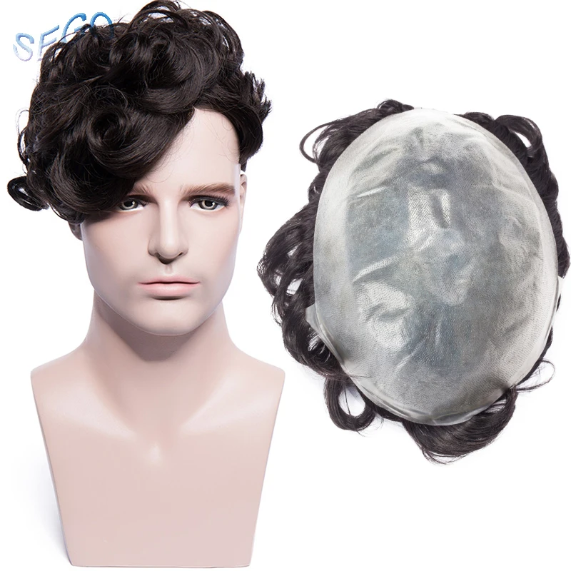SEGO 8 ''* 10'' 6 дюймов PU основа прочная тонкая кожа накладка из искусственных волос для мужчин чистый цвет человеческих волос прочные накладки V