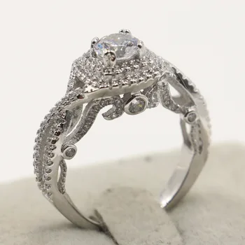 

Top Selling 2018 Brand New High Quality Vintage Fashion Jewelry 925 Silver Fill CZ Round Shape Office Wedding Band Ring for Wome