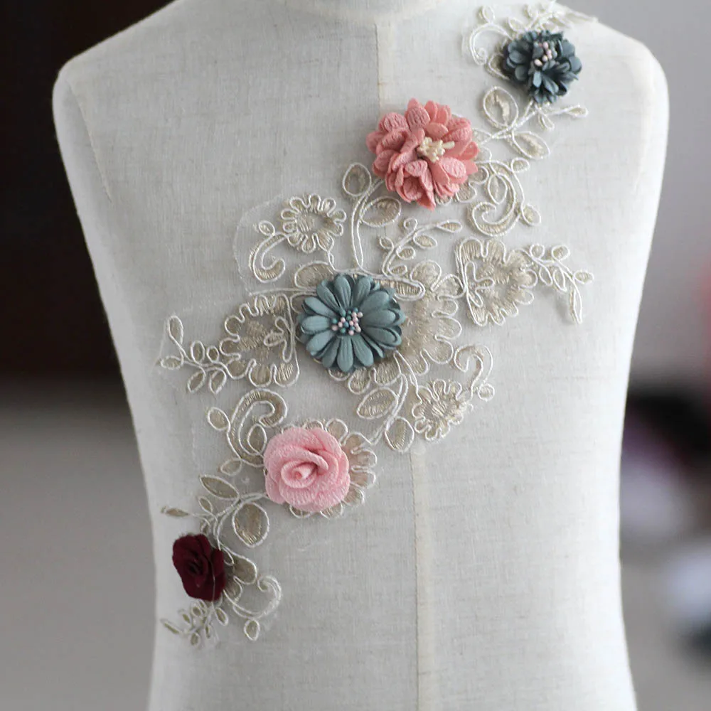 

Colorful Flower Lace fabric Patches Lace applique For Wedding Evening Dance Dress Sewing embroidery For Women Cloth Decoration