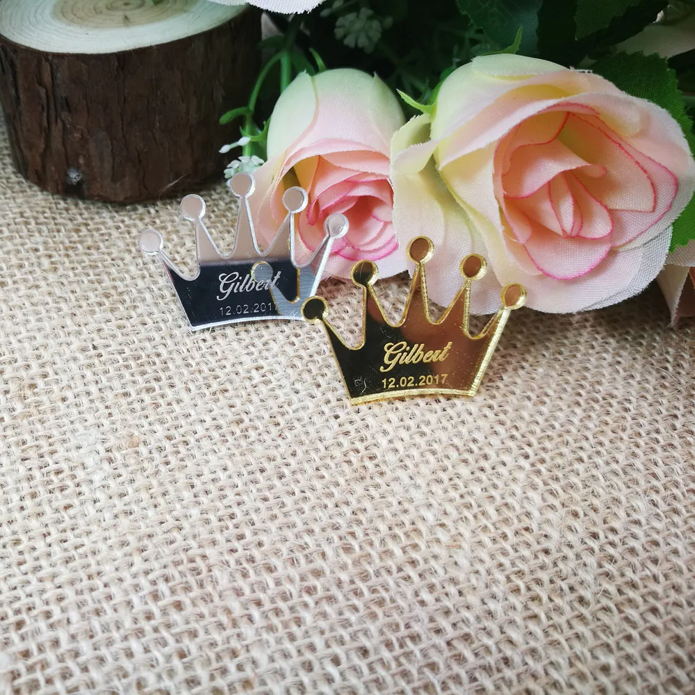 50PCS Personalized Gold Clear Crown Customized Acrylic Table Centerpieces Decor Baby Shower Birthday Party Presents Gifts Favors