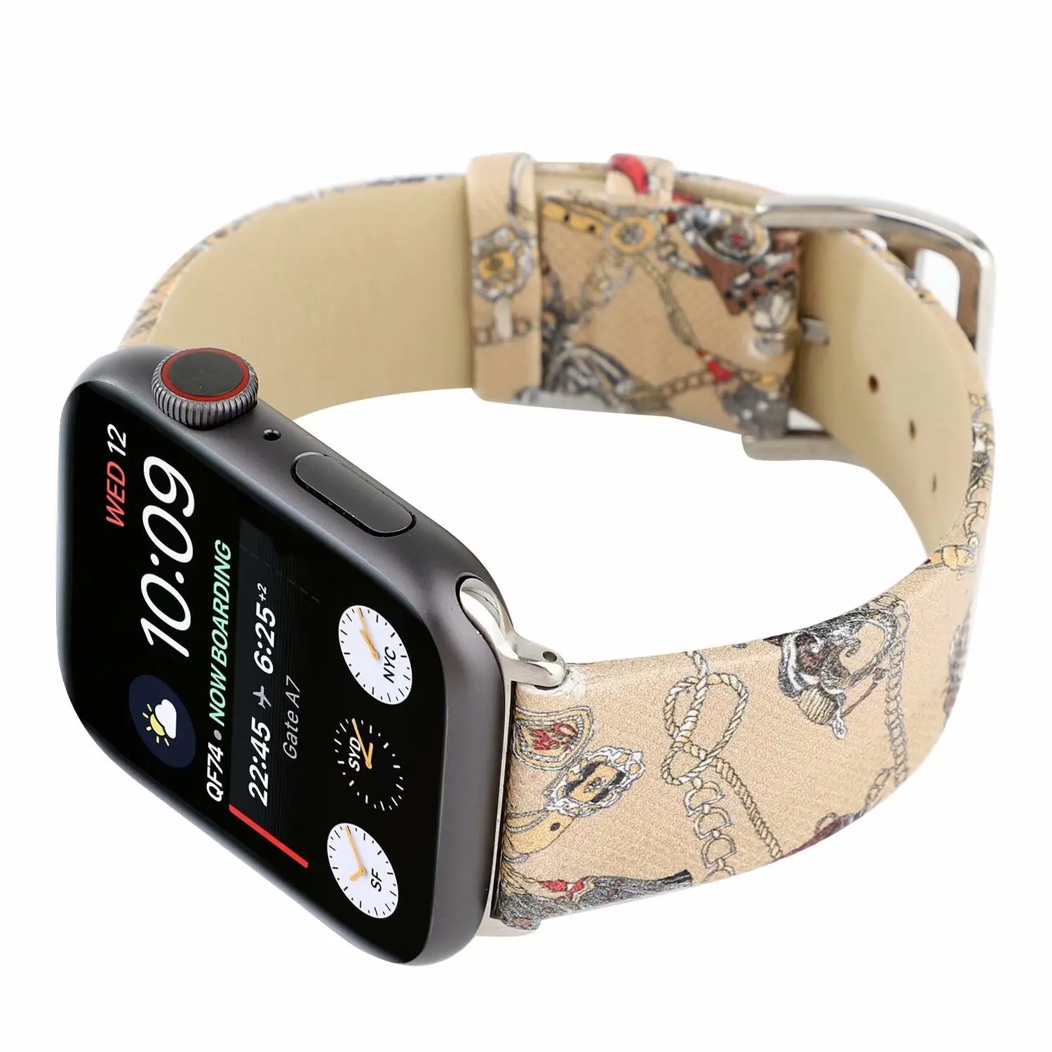 Цепь узор кожаный ремешок для наручных часов Apple Watch Series 5 4 44/40 мм кожаный браслет ремешок спортивный бесшовный для наручных часов iwatch серии, версия 1, 2, 3, ремешок 42/38 мм