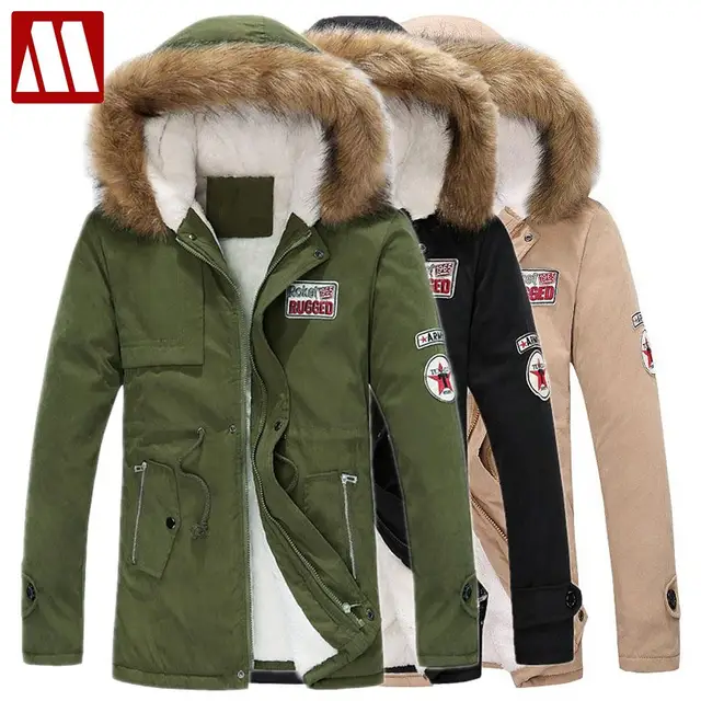 Winter Casual Canada Mens fur collar coat army green
