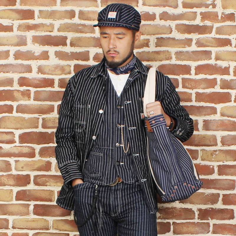 

newly arrival man's garment raw denim indigo coat wabash railway working mens jacket