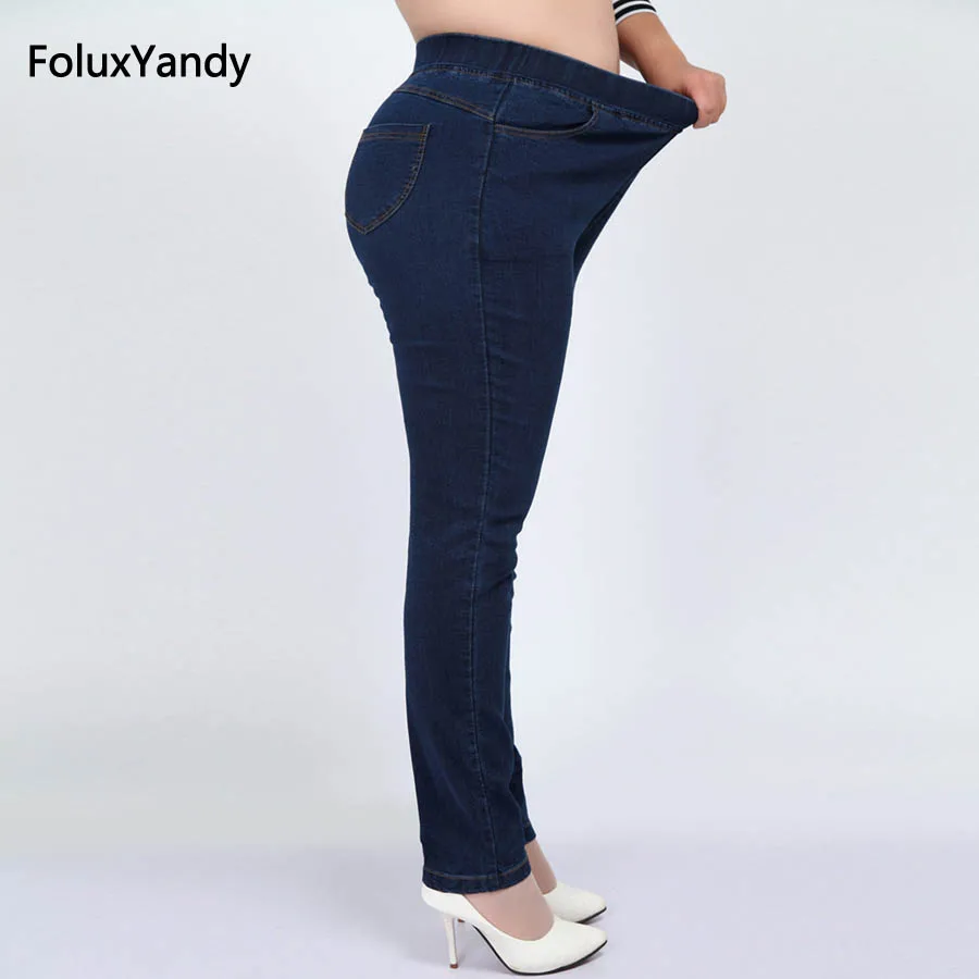 

9 XL Stretched High Waist Jeans Women Plus Size Pencil Pants Plus Size Slim Skinny Jeans Blue Black YHFZ01