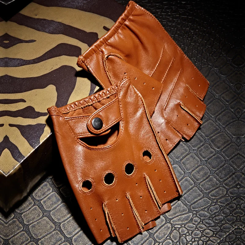 Leather Half Finger Gloves Men Summer Breathable Driving