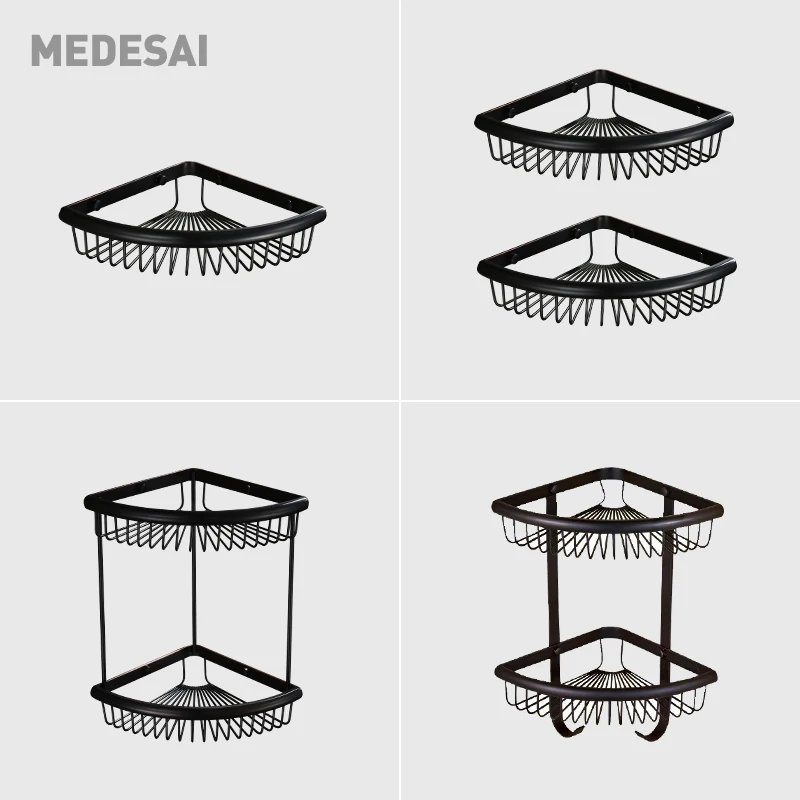 Полки для ванной 1/2 Слои Античный Черный Медь Душ углу полки для хранения настенное крепление стеллаж Ванная комната Корзина держатель SJ10