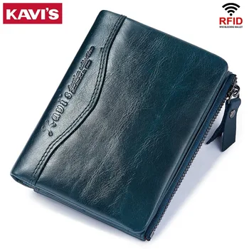 

KAVIS 100% Genuine Leather men wallet PORTFOLIO Male Purse Small Portomonee With Short Fashion Mini Walet Zipper Card Holder