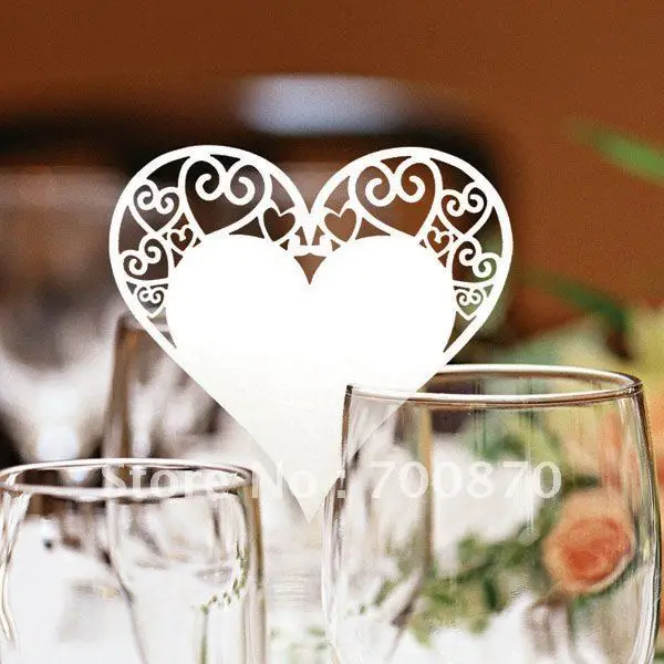 ec1108 11 12pcs pack laser cutting heart placecard color and pattern heart place card
