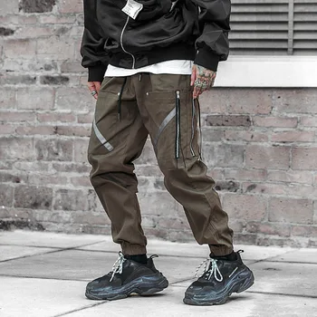 

Reflective Strip Casual Cargo Joggers Men Hip Hop Men's Joggers Pants Zipper big pocket Hot Streetwear trousers Male