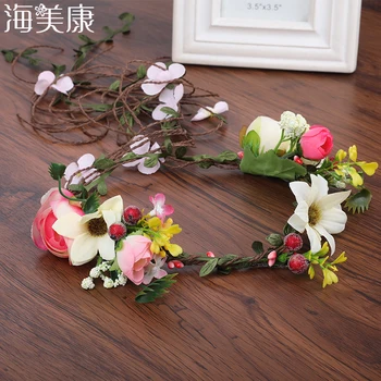 

Haimeikang Boho Headband Colorful Flower Crown Headbands Bridal Wreath Wedding Garland Hair Accessories Women Photo Headwear