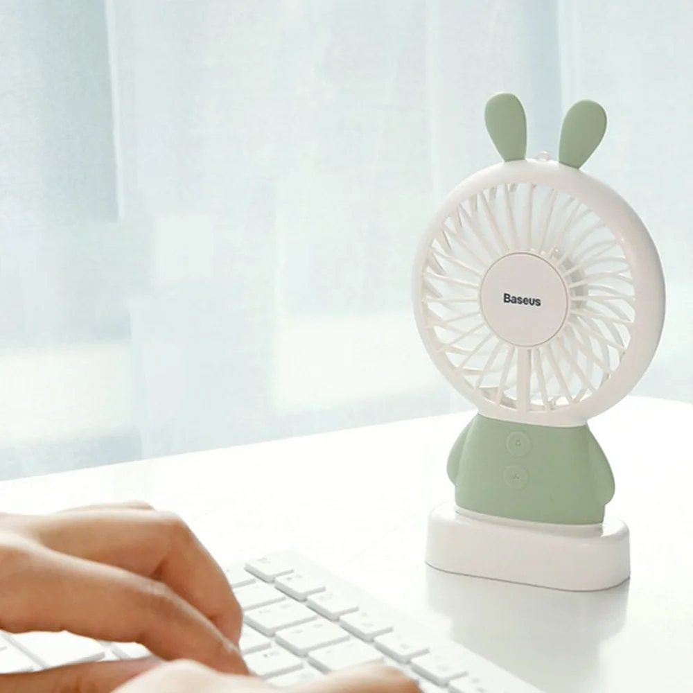 

Home Office Handheld Rabbit Fan Mini USB Charging Fan With Desk Base Rechargeable Air Conditioner For Student