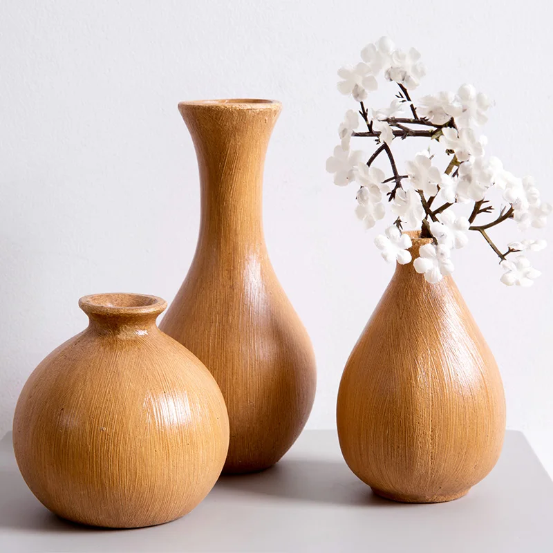 1pc Retro Wooden Vase Living Room Flower Arrangement Simple Modern