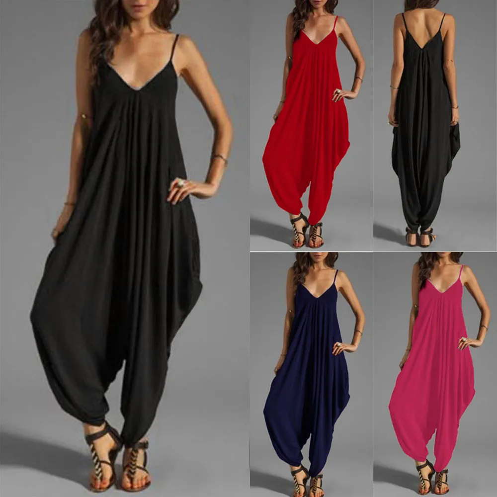 

Loose Jumpsuit Women Camisole Thin Strap Strappy Casual Brief Jumpsuit Boho Sexy daily High Street Playsuit Buzos Mujer#ssw