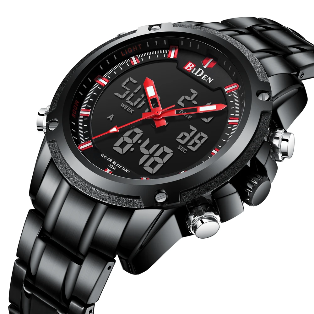 

BIDEN Top Brand Luxury Male Watch Man Military Sport Chronograph Clock Date Week Business Digital LED Quartz Men Wristwatches