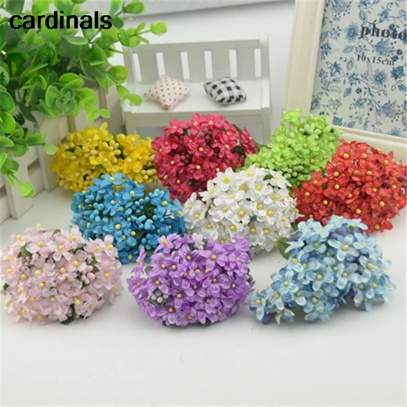 

12pcs/lot Cherry Plum Mini Blossom Artificial Silk Baby Breath Bouquet Stamen Scrapbooking Wedding Decorations DIY