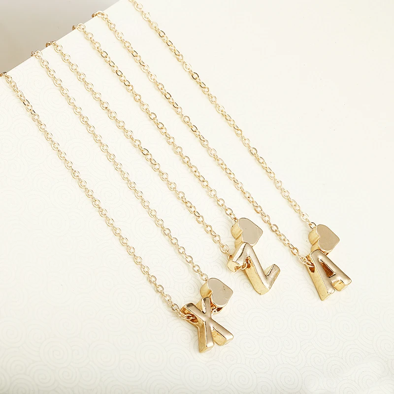 fashion A-Z/ 26 letter women heart necklace tiny heart dainty Initial necklaces couple letter necklaces for women jewelry gift