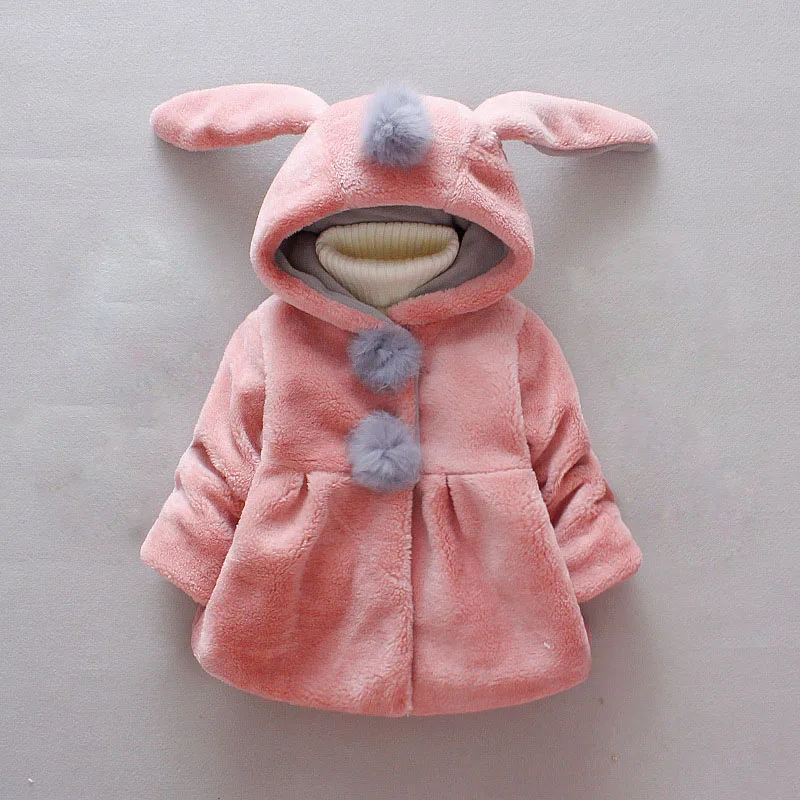 

2018 Autumn Winter Girls Children's Clothing Cotton Rabbit Ears Hooded Clothes Baby Girls Padded Wool Sweater Fashion Kids Coat