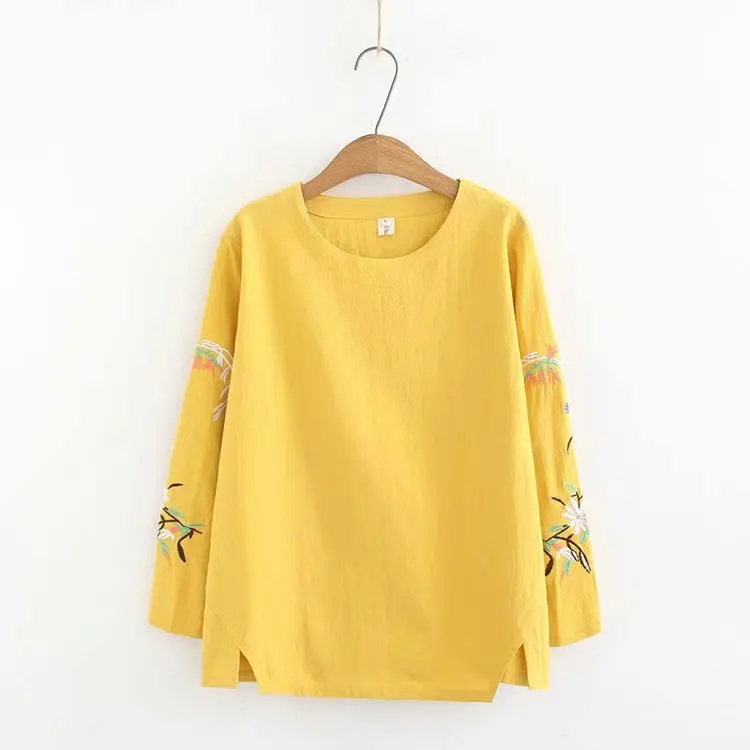 

Plus size 4XL Embroidered long sleeve women t shirt 2019 O Neck t-shirt women tops tshirt spring & autumn tee shirt femme