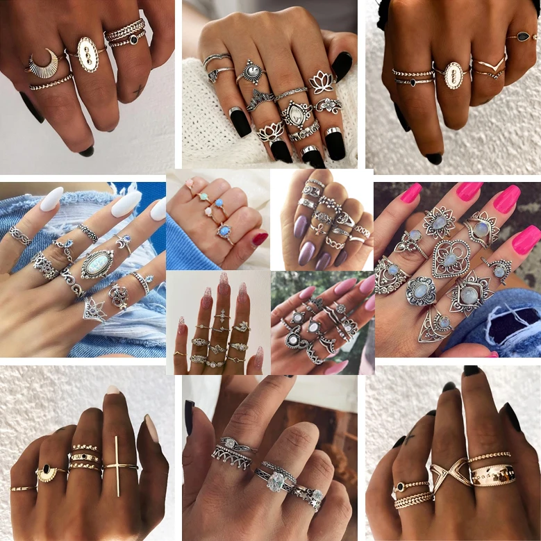 

Boho Knuckle Finger Ring Set Punk Vintage Indian Jewelry Tiny Gold Sliver Rings for Women Female Fashion Wedding Gifts Ringen