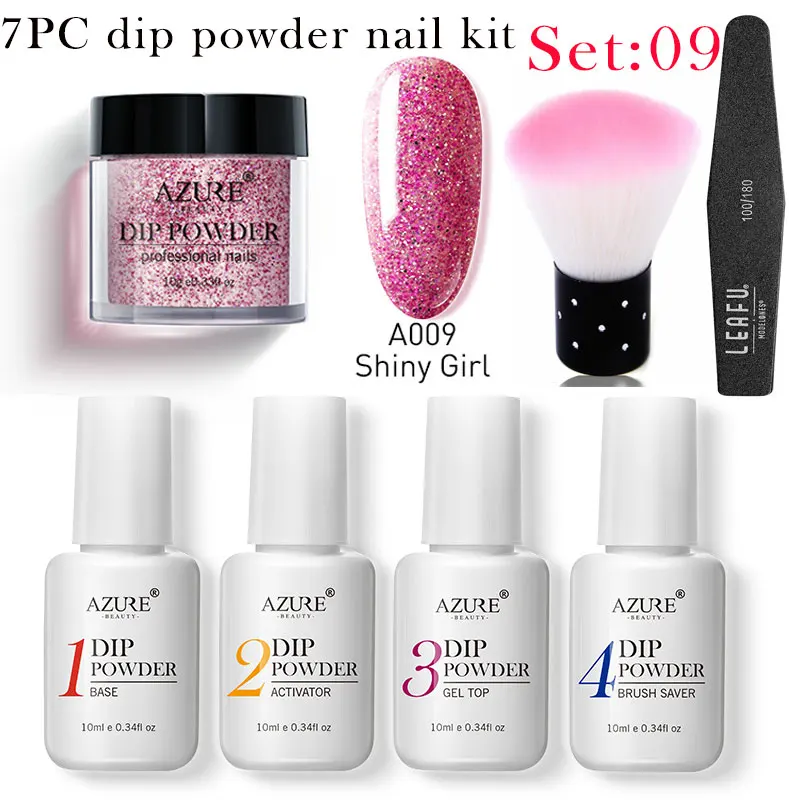 

Azure Beauty 7Pcs/Lot Pink Glitter Nail Dipping Powder Kits Base Nail Coat Top Gel Gradient Color Powder Dip Powder Nail Art Set