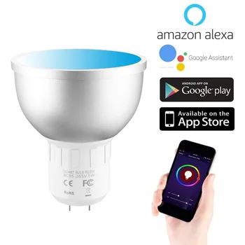 

Smart Wifi spotlight GU5.3 Led Bulb RGBCW Dimmable Light 5W WiFi Smart LED Bulb Voice control by Alexa Google Assistant 85-265V