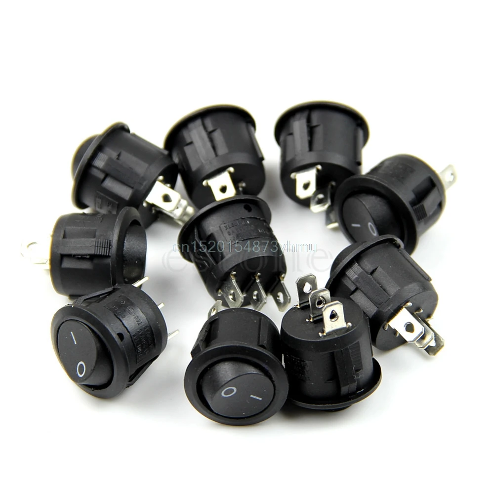 

5PCS Mini Round 3 Pin SPDT ON-OFF Rocker Switch Snap-in Black #L057# new hot