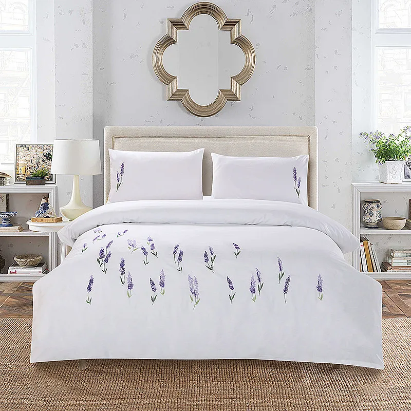 

4 Piece Duvet Cover Set Cotton Embroidered 1Flat Sheet with 2 Pillow Cases Soft Extremely Durable Queen 220x240cm