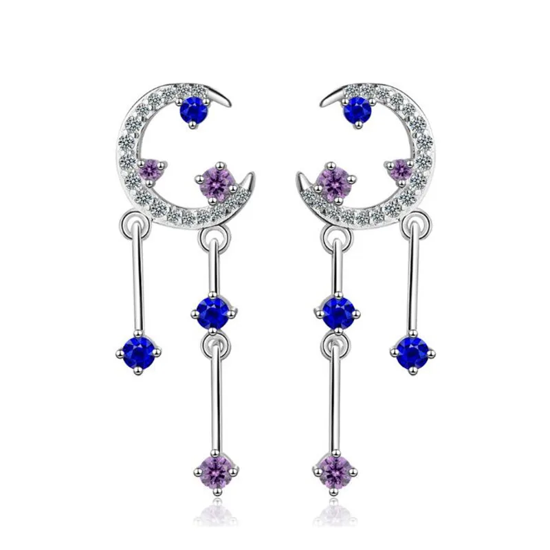 Новые Красивые креативные звезда и Луна длинные сверкающие кристаллы 925 стерлингового серебра ювелирные изделия изысканные женские серьги SE853