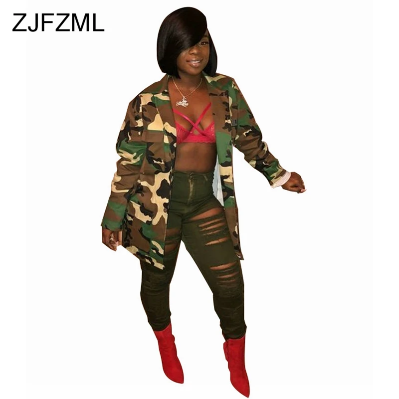 

Streetwear Camouflage Print Basic Jackets Spring Autumn Fashion Full Sleeve Loose Outwear 2018 New Casual Female Green Long Coat