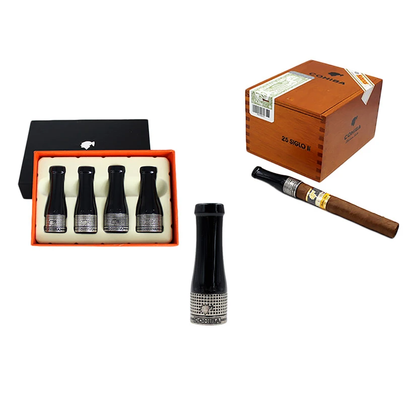COHIBA High-grade Portable Metal and Resin Mini Four Specifications Cigar Holder Head Set W/ Original Gift Box