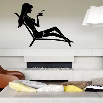 

Wall Decal Sticker bedroom girl drinking coffee tea vacation beautiful