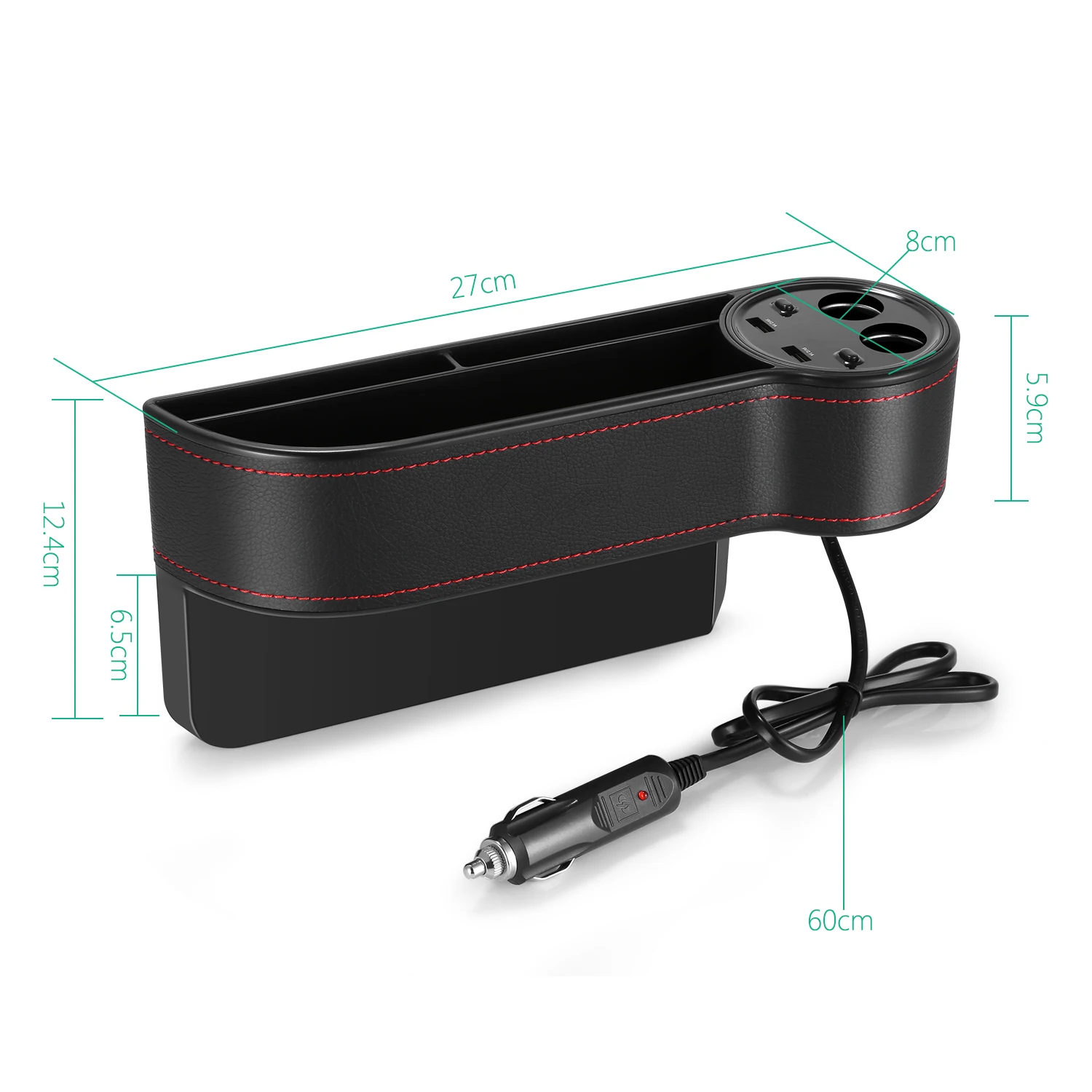 Cena Schowek do przechowywania w samochodzie Box podwójny USB ładowanie w czasie rzeczywistym napięcie wyświetlacz LEd pojazd ciężarówka suv układanie Tidying 2 zapalniczka do cygar 12V