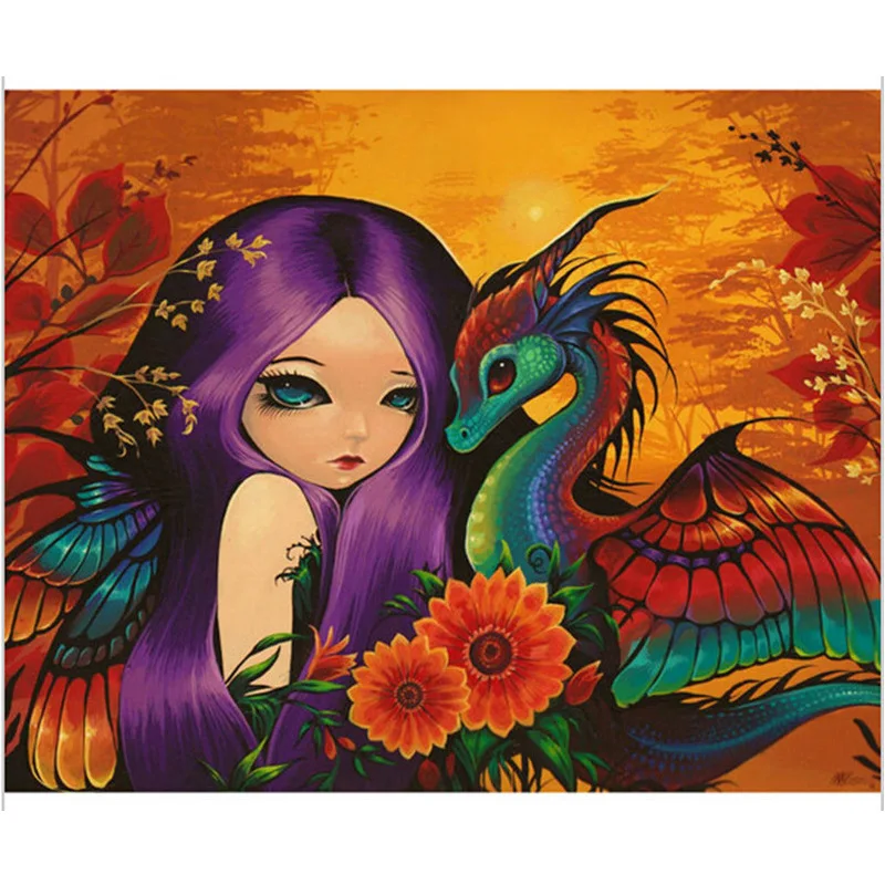 

Cartoon girl DIY Diamond Painting Dargon Beautiful girl Diamond embroidery full round cartoon girl Diamond painting Mosaic