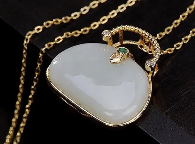 

Sterling S925 925 silver Necklace Pendant gilding natural stone bag shape sweater chain 25*23MM