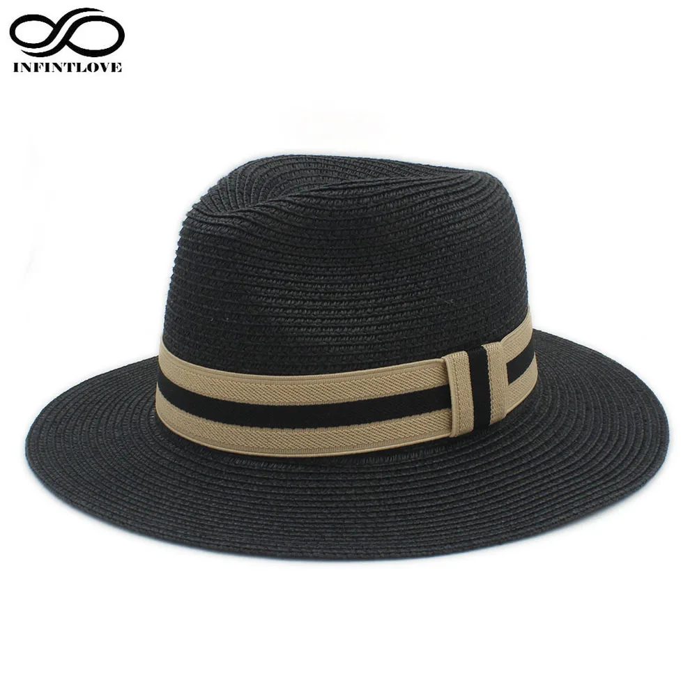 

LUCKYLIANJI Women Men Fashion Summer Spring Jazz Panama Sun Hat Beach Travel Casual Adjustable Wide Brim Caps
