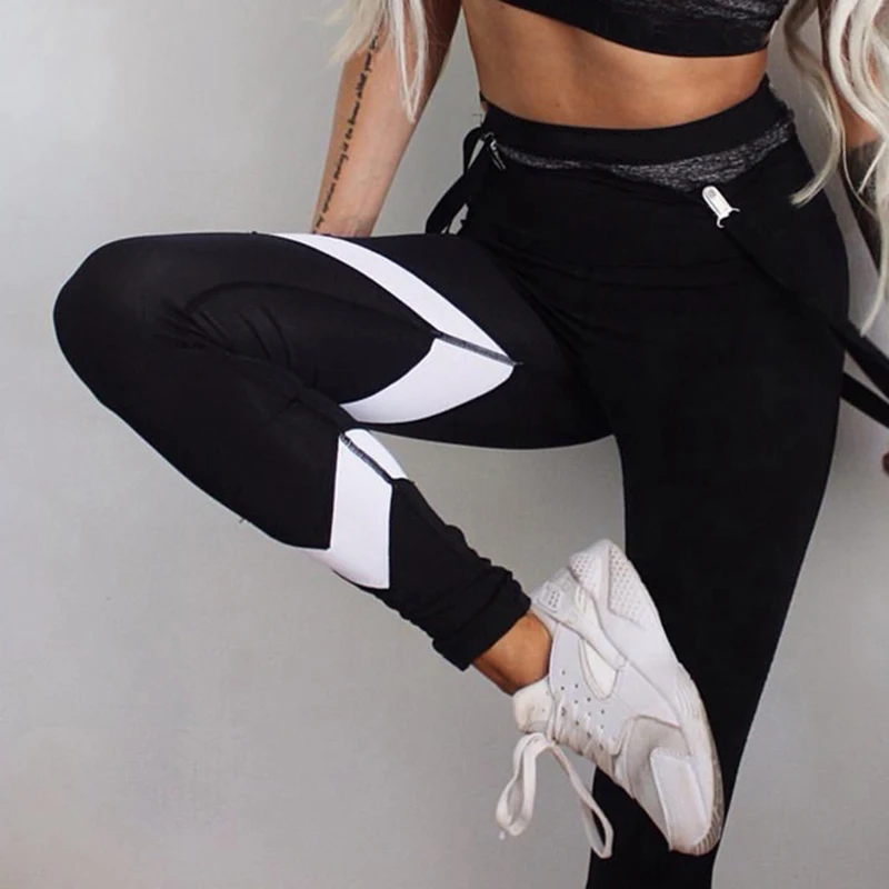 

New Fashion Leggings Women High Waist Stitching Legging Damen Knitted Fitness Black Workout Mesh Legins Athleisure Leggings