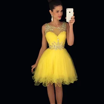 

New Arrival Pretty Short Prom Dresses 2016 Scoop Neck Sleeveless Knee Length Beads Evening Prom Gowns