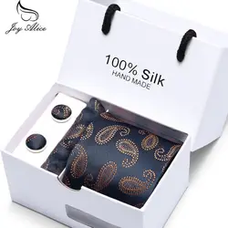 2019 Новая мода 7,5 см широкий галстук комплекты Для мужчин шеи галстук-платок запонки полиэстер коробка ручной работы подарок