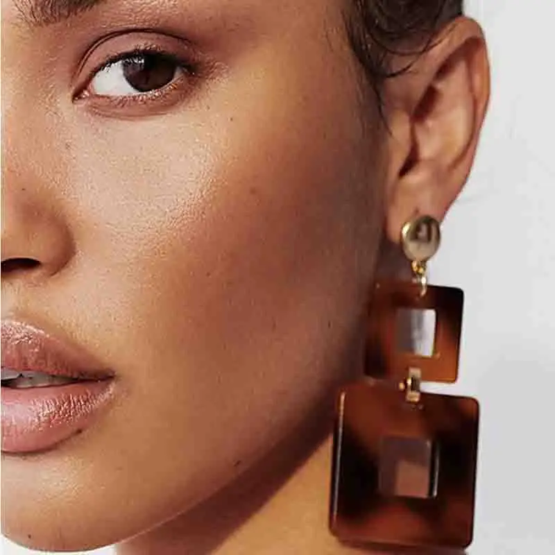 

Charmelry Acetic Acid Square TorAcrylic Drop Earrings Vintage Geometric Tortoiseshell Statement Dangle Earrings Brincos