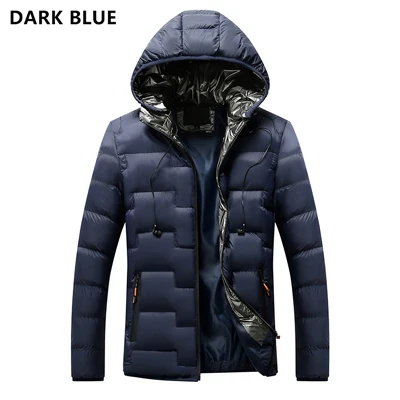 Модные зимние куртки в Корейском стиле, мужские пальто с капюшоном, Повседневная Верхняя одежда разных цветов, Толстая теплая парка, Мужские Простые пуховики, Hombre - Цвет: Dark Blue