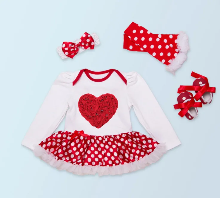 Комплекты одежды принцессы для новорожденных Комбинезоны с сердечком и длинными рукавами для маленьких девочек платье-пачка кружевная чулочная Обувь Детский комбинезон для дня рождения - Цвет: 4 piece set