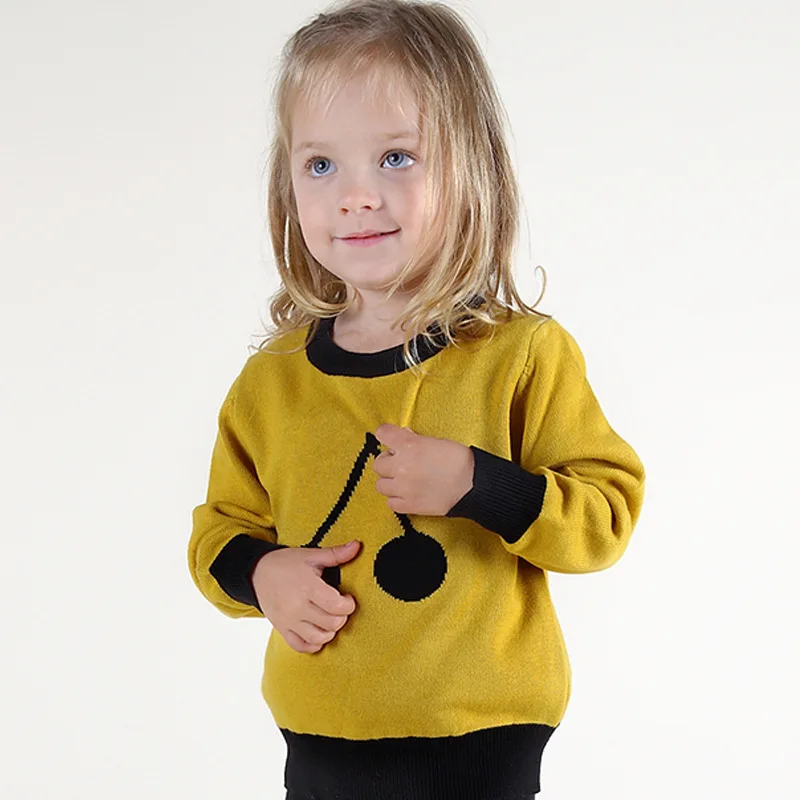 

New 2016 Spring Girl Boys Sweater Baby Girls & Boy sweater Kids Boutique Knitted Wool Cartoon Cherry sweater