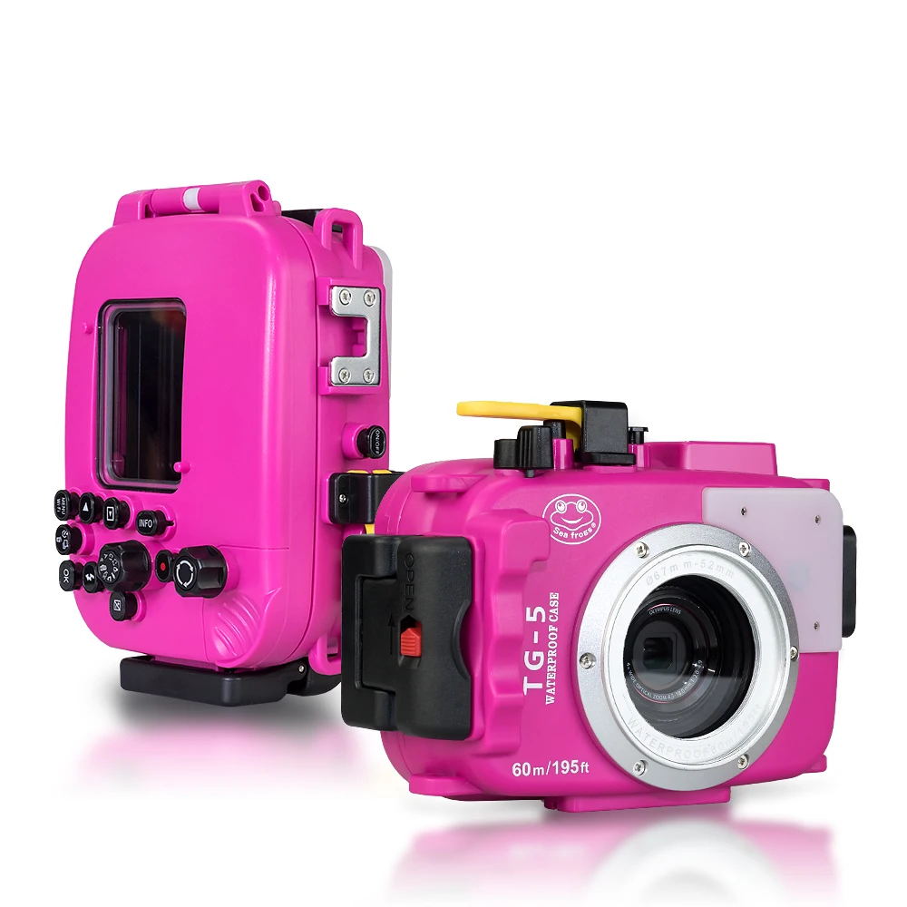 SeaFrogs 60m/195ft Waterproof Underwater Camera Case for Olympus TG5 + 67mm Red Filter 3 colors