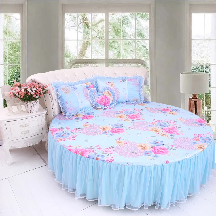 Best LACE ROUND Corner Bed Europe Orange color Flower Bedding sets Cotton Round Double Bed sheet Duvet cover Pillow case Bedskirt 3