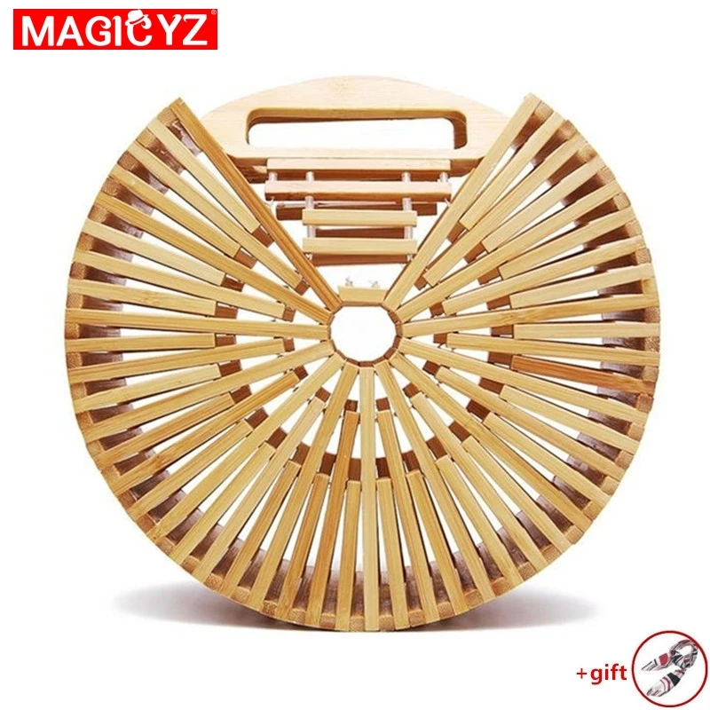 

MAGICYZ Famous brand woman bags 2019 Ladies hand bags Round Notch design Bamboo bag small Clutches Purses And Handbags