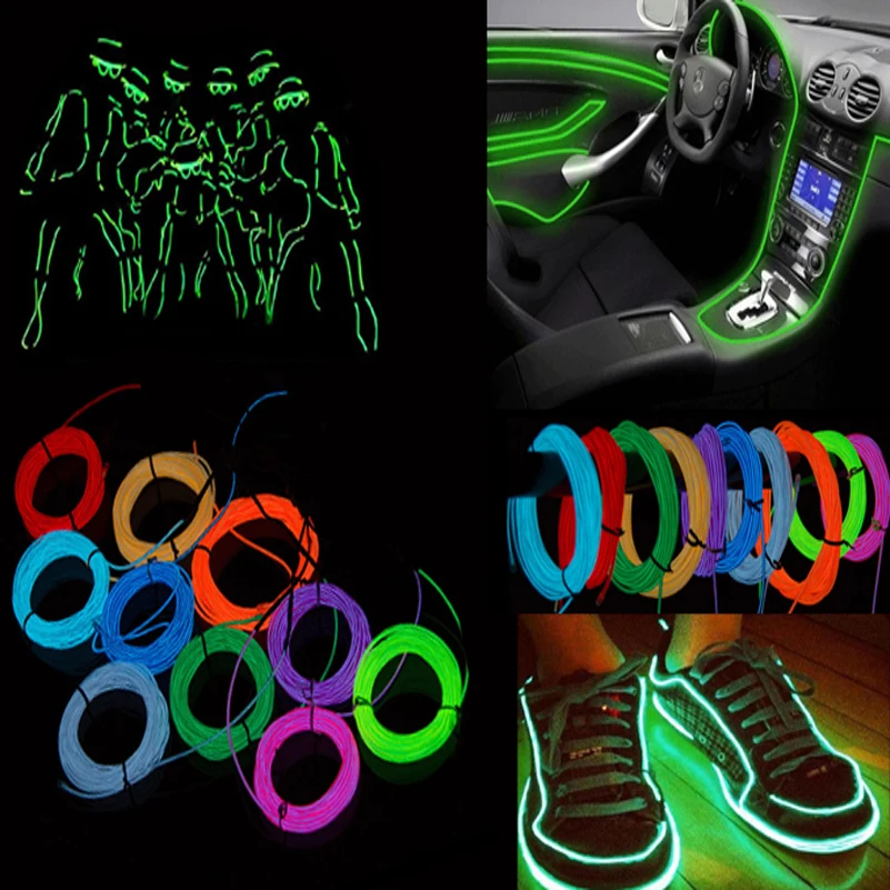 

5M Waterproof LED Strip Light Neon Light Glow EL Wire Rope Tube Cable+Battery Controller For Car Decoration Party Dance Light