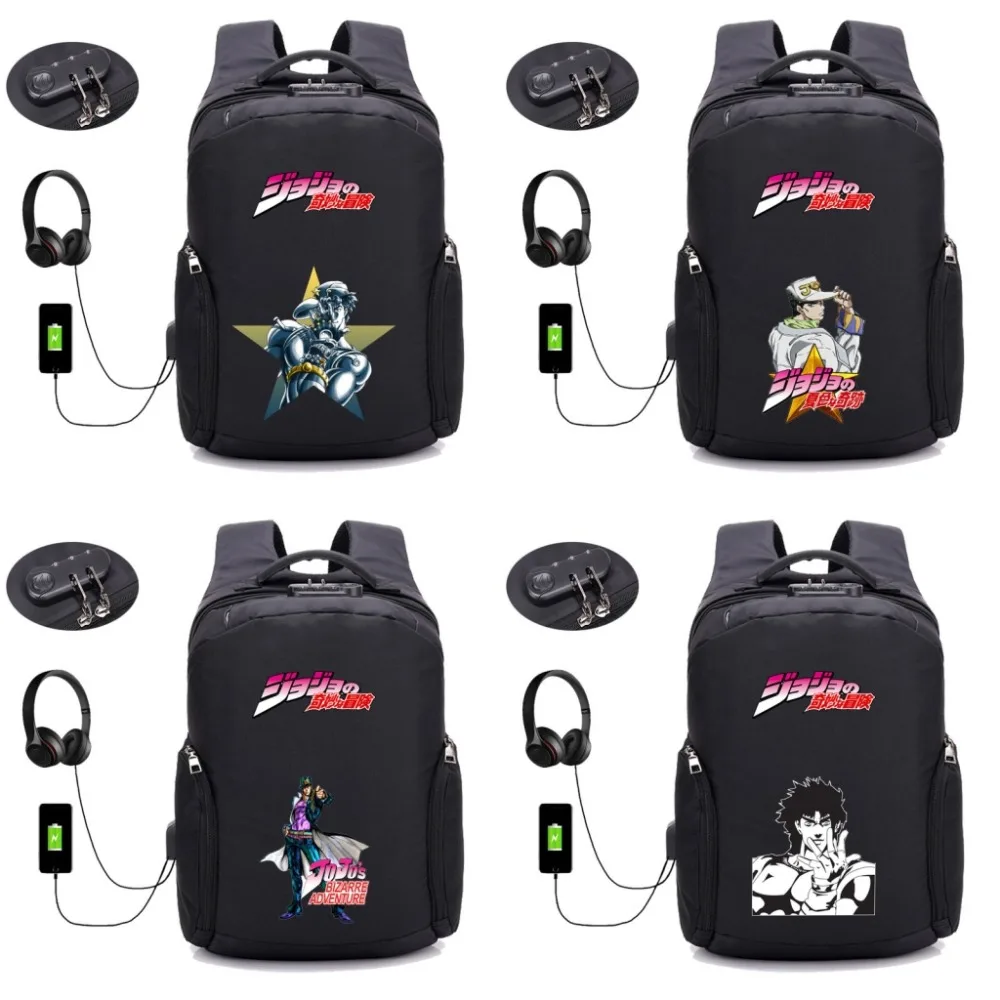 anime JoJo's Bizarre Adventure backpack Anti thief USB Recharging Laptop Backpack Men Travel